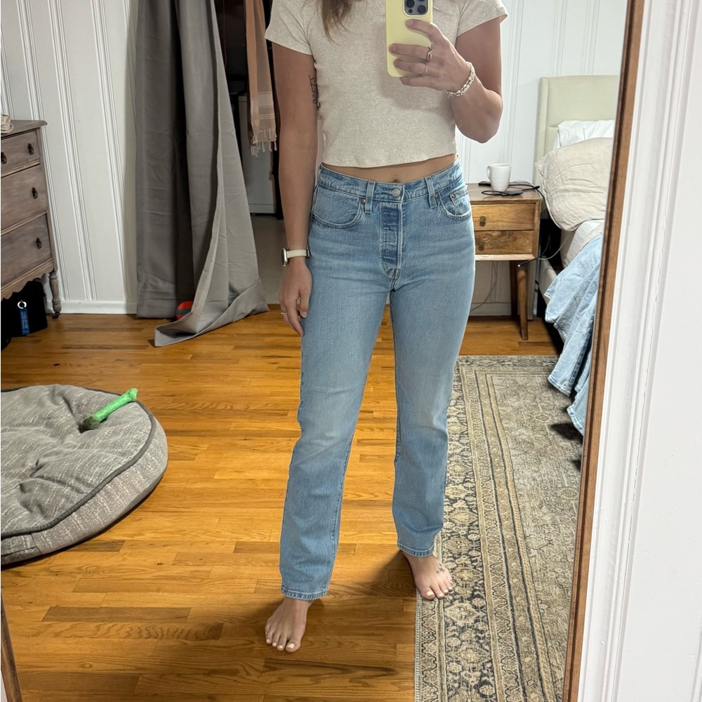Levi's Blue 501 Straight Leg Jeans Classic Style